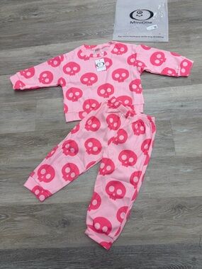 MiniOlie Toddler Girl Pink Skull Waffle Knit 2 Piece Set 2-3T Halloween NWT